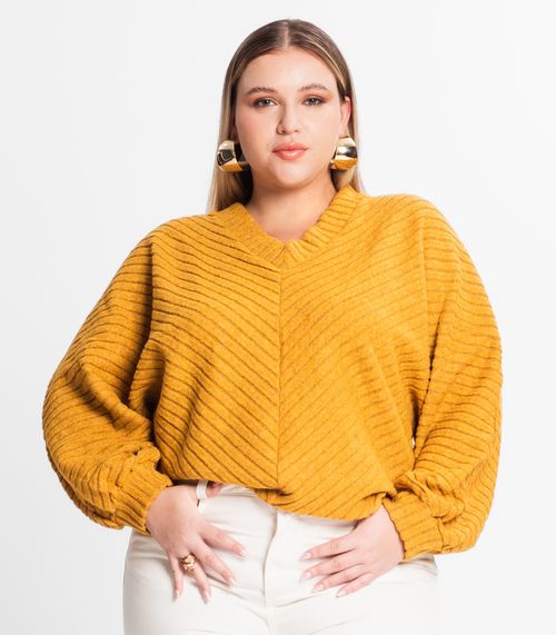 Blusão Feminino Plus Size Canelado Secret Glam Amarelo