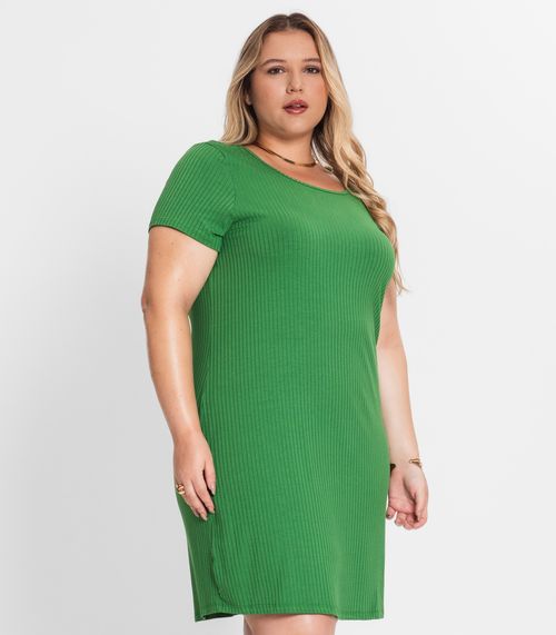 Vestido Plus Size Canelado Secret Glam Verde