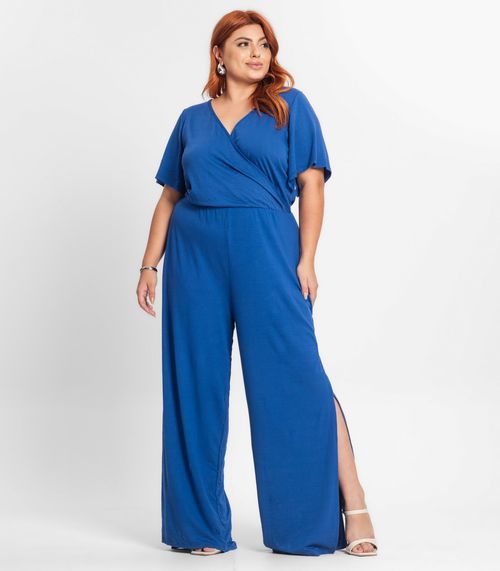 Macacão Pantalona Feminino Plus Size Secret Glam Azul