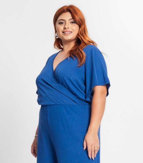 Macacão Pantalona Feminino Plus Size Secret Glam Azul