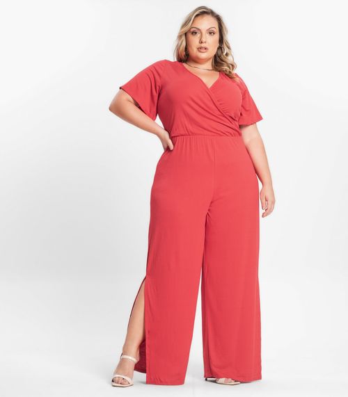 Macacão Pantalona Feminino Plus Size Secret Glam Vermelho