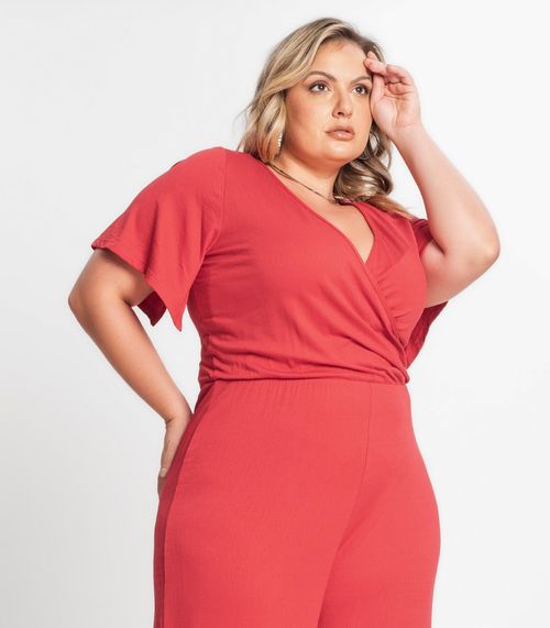 Macacão Pantalona Feminino Plus Size Secret Glam Vermelho