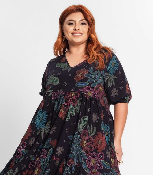 Vestido Midi Feminino Plus Size Secret Glam Preto