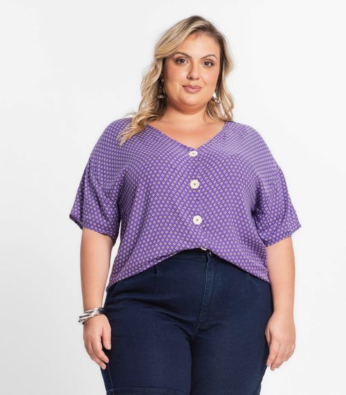 Camisa Feminina Plus Size Estampada Secret Glam Roxo
