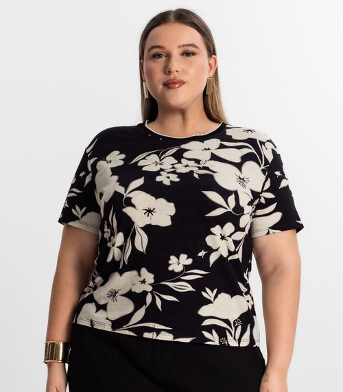 Blusa Plus Size Manga Curta Secret Glam Preto
