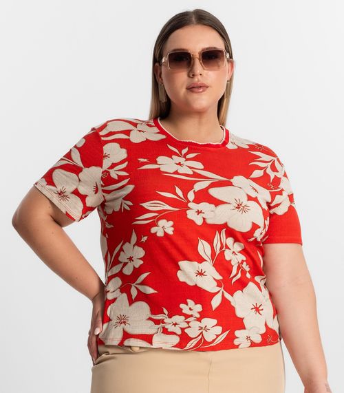Blusa Plus Size Manga Curta Secret Glam Laranja