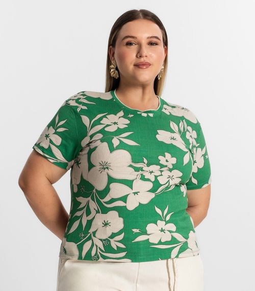 Blusa Plus Size Manga Curta Secret Glam Verde