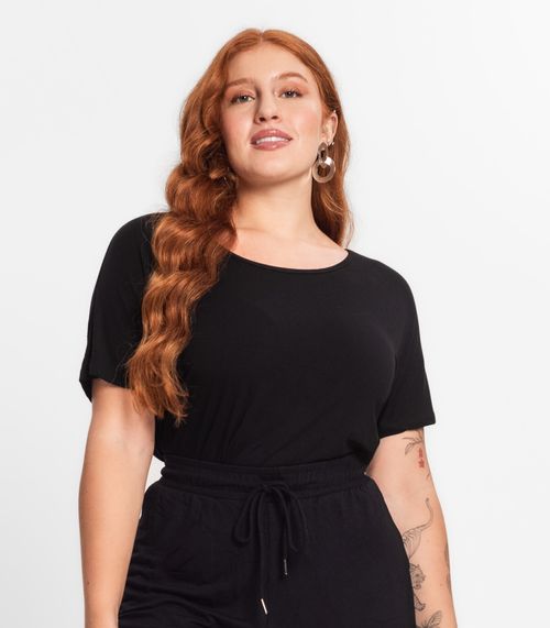 Blusa Manga Curta Feminina Plus Size Secret Glam Preto