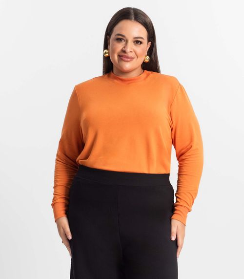 Blusão Feminino Plus Size Manga Longa Secret Glam Laranja