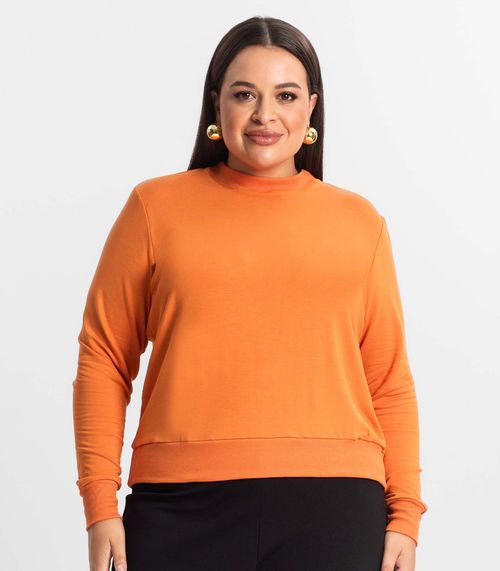 Blusão Feminino Plus Size Manga Longa Secret Glam Laranja