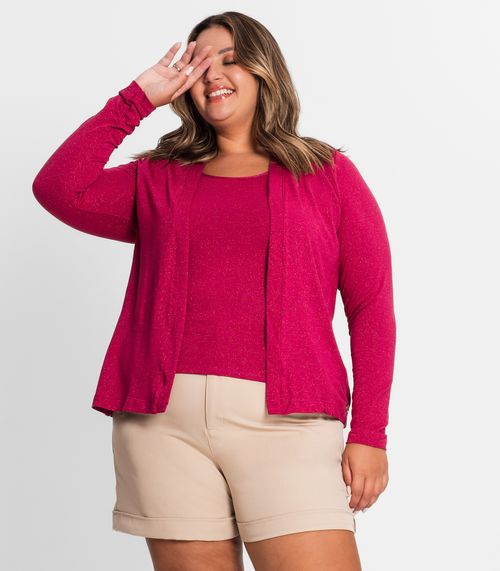 Blusa Manga Longa Feminina Plus Size Secret Glam Vermelho
