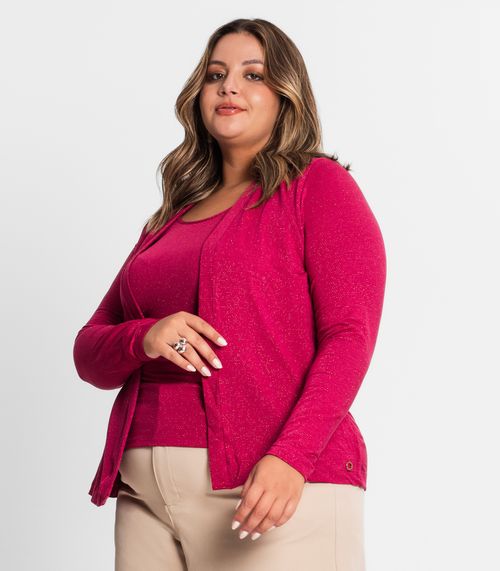 Blusa Manga Longa Feminina Plus Size Secret Glam Vermelho