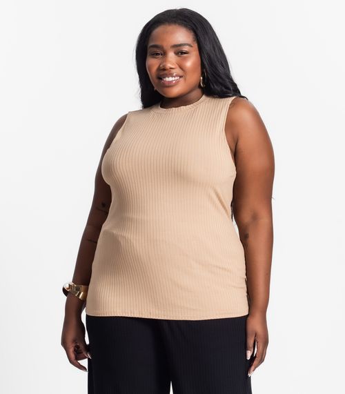 Regata Plus Size Em Ribana Canelada Secret Glam Marrom