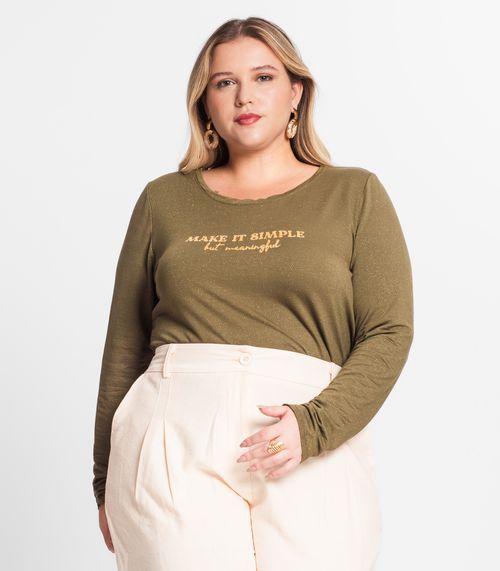 Blusa Feminina Manga Longa Plus Size Secret Glam Verde