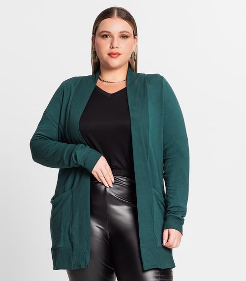Cardigan Feminino Plus Size Secret Glam Verde