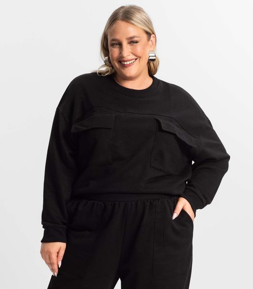 Conjunto Plus Size Blusão Com Calça Secret Glam Preto
