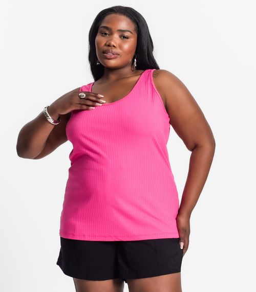 Regata Plus Size Em Ribana Canelada Secret Glam Rosa