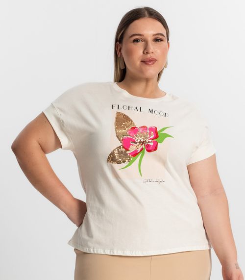 Camiseta Plus Size Feminina Secret Glam Bege