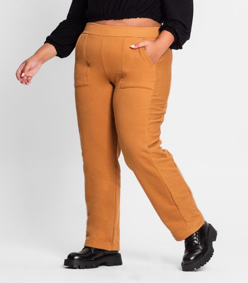 Calça Wide Leg Plus Size Secret Glam Marrom