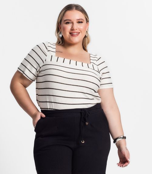 Blusa Feminina Plus Size Listrada Secret Glam Preto