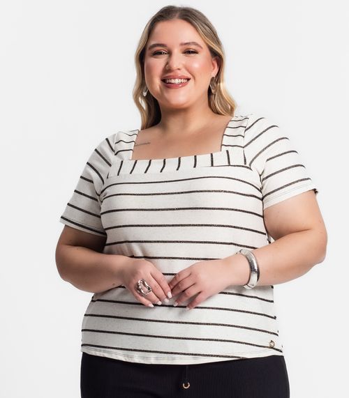 Blusa Feminina Plus Size Listrada Secret Glam Preto