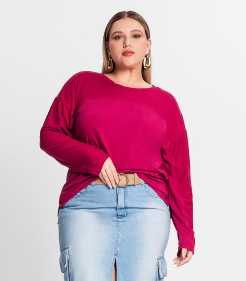 Blusa Feminina Manga Longa Plus Size Secret Glam Vermelho