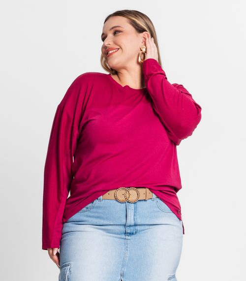 Blusa Feminina Manga Longa Plus Size Secret Glam Vermelho