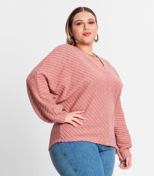 Blusão Feminino Plus Size Canelado Secret Glam Rosa