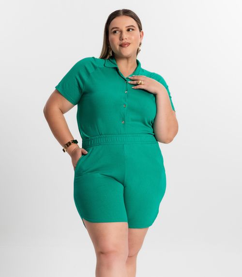 Conjunto Plus Size Camisa Com Bermuda Secret Glam Verde