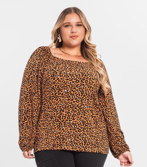 Blusa Feminina Plus Size Em Molecotton Secret Glam Marrom