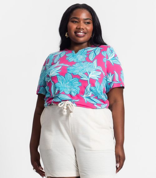 Blusa Manga Curta Feminina Plus Size Secret Glam Rosa