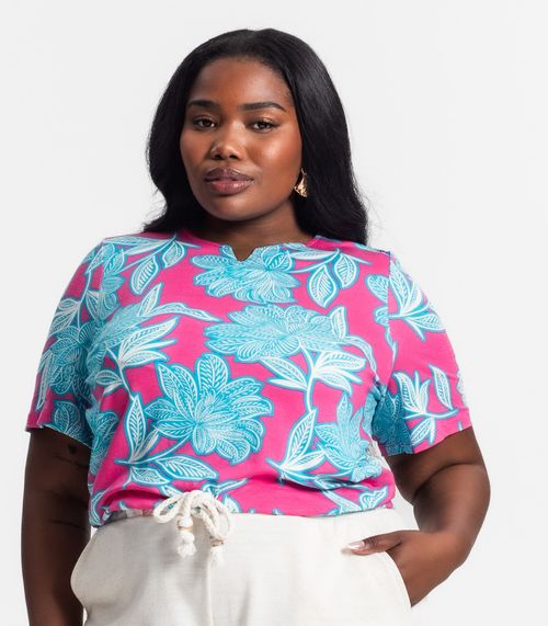 Blusa Manga Curta Feminina Plus Size Secret Glam Rosa