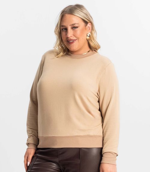 Blusão Feminino Plus Size Manga Longa Secret Glam Marrom
