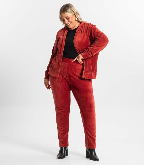 Calça Feminina Plus Size Em Plush Secret Glam Vermelho