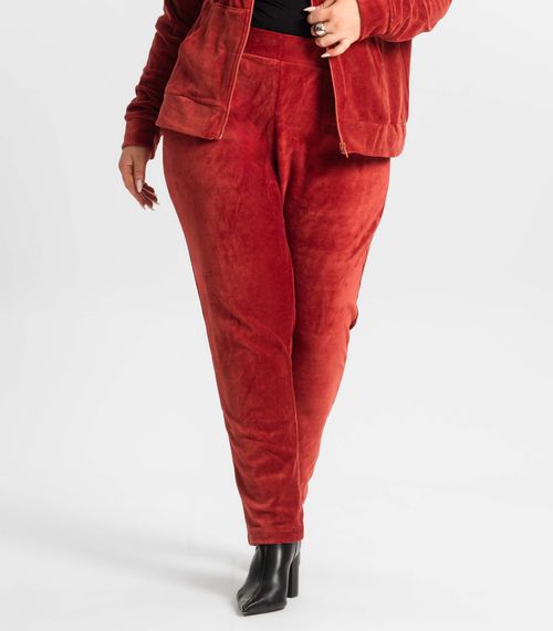 Calça Feminina Plus Size Em Plush Secret Glam Vermelho