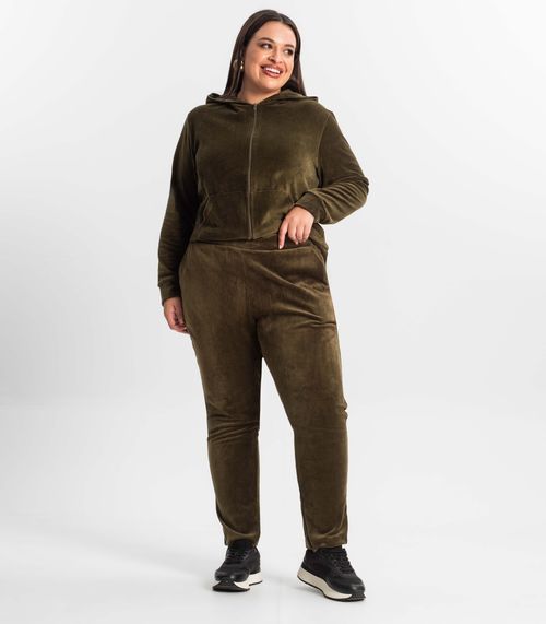 Calça Feminina Plus Size Em Plush Secret Glam Verde