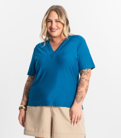 Blusa Lisa Plus Size Secret Glam Azul