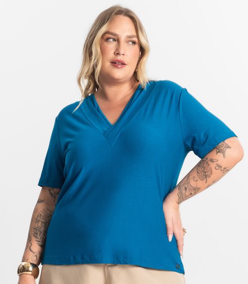 Blusa Lisa Plus Size Secret Glam Azul