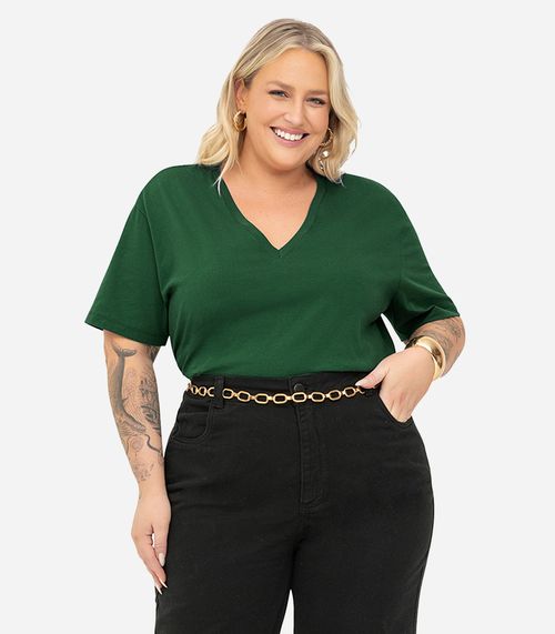Blusa Meia Malha Plus Size Secret Glam Verde
