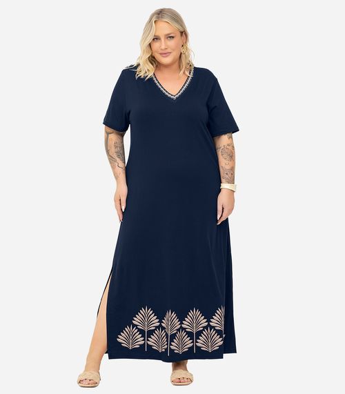 Vestido Super Midi Plus Size Secret Glam Azul