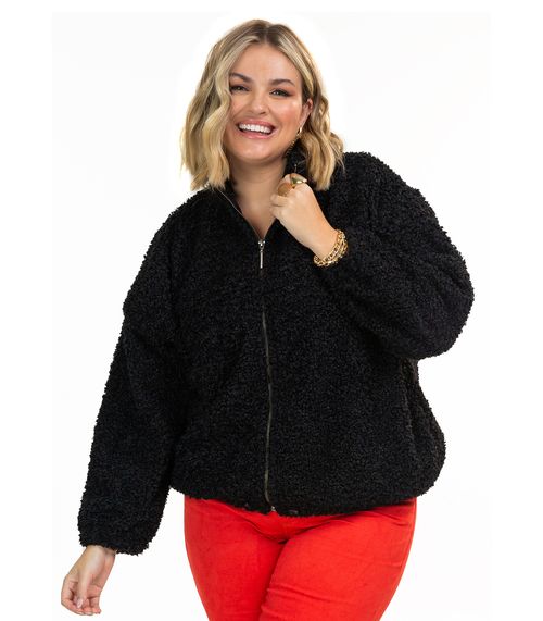 Jaqueta Pelo Alpaca Sintético Secret Glam Preto