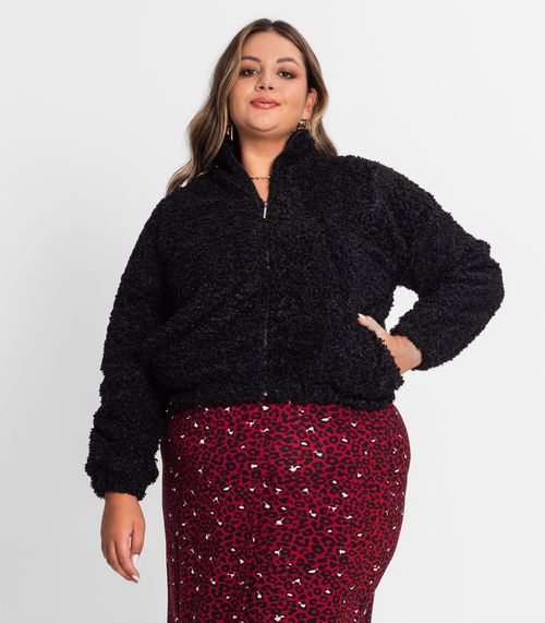 Jaqueta Pelo Alpaca Sintético Secret Glam Preto