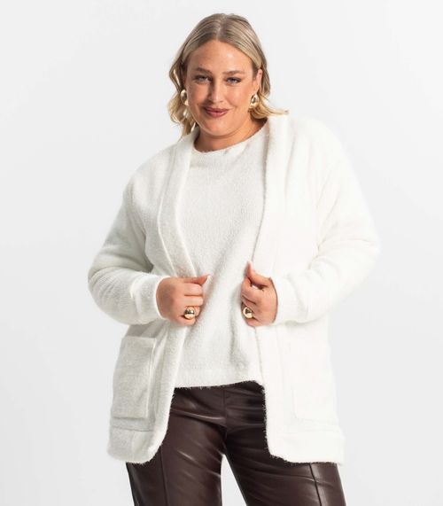 Cardigan Feminino Plus Size Em Tricot Secret Glam Bege