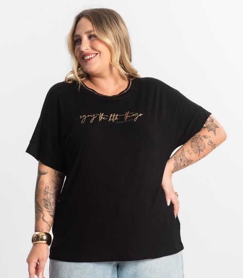 T- Shirt Feminina Manga Curta Secret Glam Preto