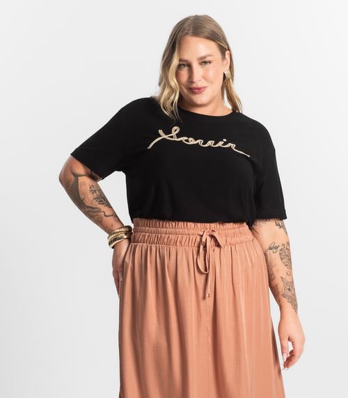 Blusa Viscose Plus Size Secret Glam Preto