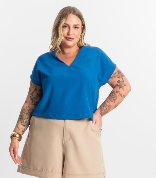 Blusa Manga Morcego Plus Size Secret Glam Azul