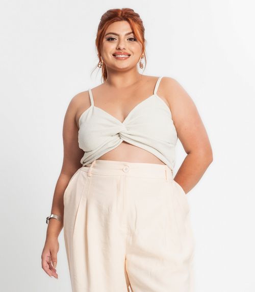 Blusa Cropped Feminina Plus Size Secret Glam Bege