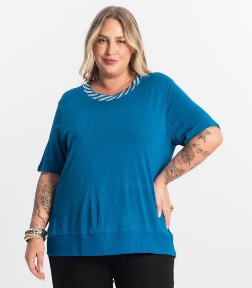 Blusa Feminina Manga Curta Secret Glam Azul