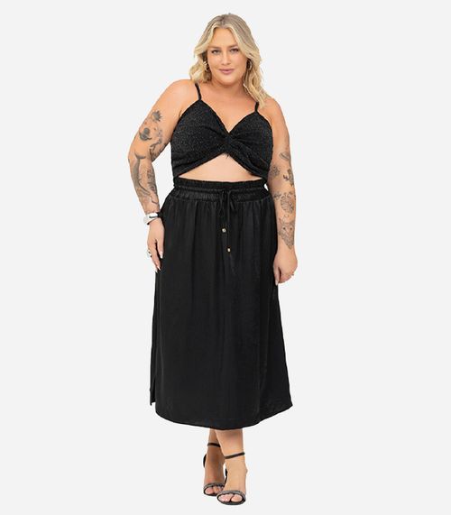 Saia Midi Plus Size Secret Glam Preto