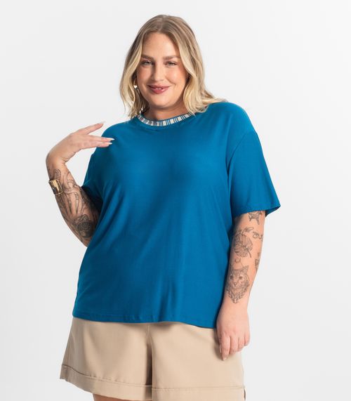 Blusa Viscose Plus Size Secret Glam Azul